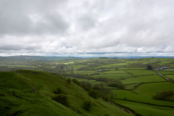 Carreg Cennen castle and nearby valleys (Wales in May)