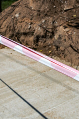 Fence red tape at the construction site