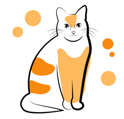 Red cat sits on a white background. Vector illustration in doodle style