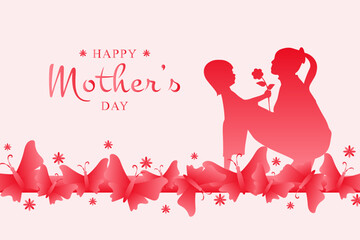 invitation card with mom and baby, happy mothers day event poster with mother and child