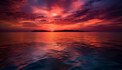 Fototapeta premium Golden horizon over tranquil water, nature beauty generated by AI