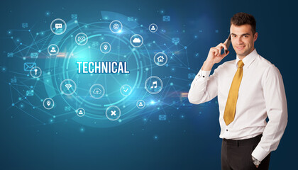 Businessman thinking about modern technology