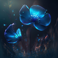 blue flower with bubbles in background (AI generated - FREE copyright)