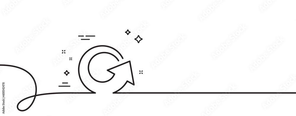 Poster reload arrow line icon. continuous one line with curl. update arrowhead symbol. navigation pointer s