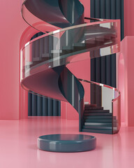 Podium stage stand minimal staircase background, pink background 3d render