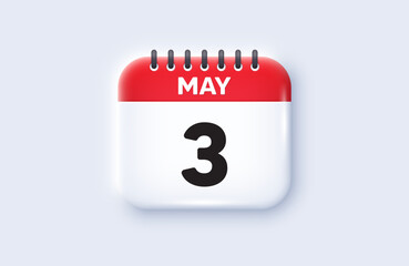 Calendar date 3d icon. 3rd day of the month icon. Event schedule date. Meeting appointment time. 3rd day of May month. Calendar event reminder date. Vector