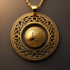 Gold pendant with moon planet. Generative AI