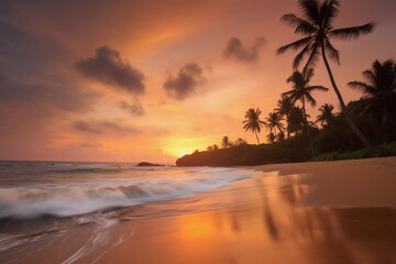 Tropical Serenity: Vibrant Sunset on a Paradise Beach