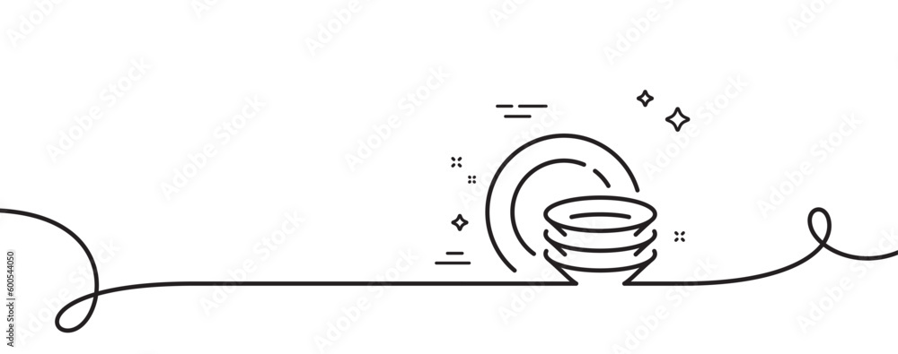 Poster dishes line icon. continuous one line with curl. tableware plates sign. food kitchenware symbol. dis