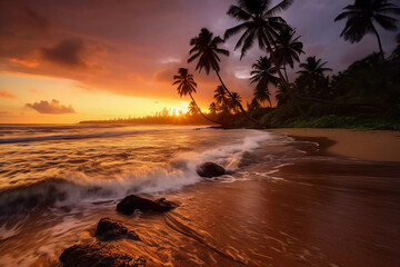 Tropical Serenity: Vibrant Sunset on a Paradise Beach
