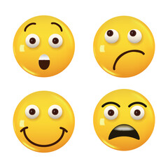 Set of 3d icon yellow color smile emoji. Vector