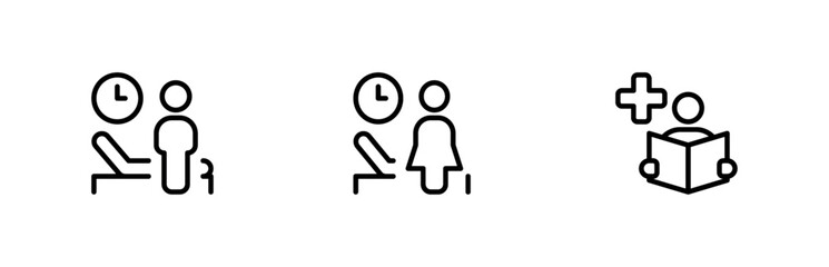 medical waiting room icon, vector set design with Editable Stroke. Line, Solid, Flat Line, thin style and Suitable for Web Page, Mobile App, UI, UX design.