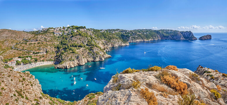 La Granadella beach in Javea.Spanish Mediterranean panoramic coastline. Located in Valencian community, Alicante, Javea, Spain.