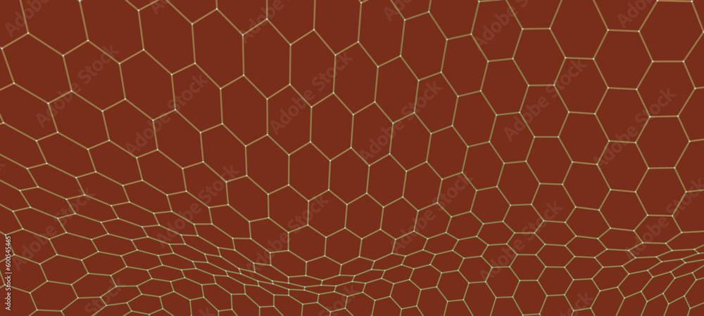 Aufkleber futuristic hexagon background. futuristic honeycomb concept. wave of particles. 3d rendering. data t