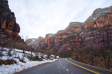 Valley road in national park Zion