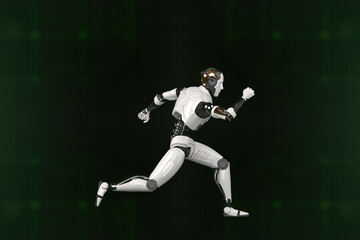 Obraz premium Futuristic world robots are running. Presentation of technology with robots. 3d rendering action of robot.