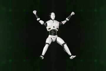 Futuristic world robots are running. Presentation of technology with robots.  3d rendering action of robot.