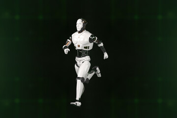 Futuristic world robots are running. Presentation of technology with robots.  3d rendering action of robot.