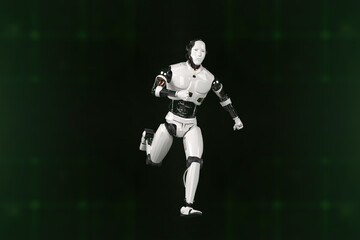 Futuristic world robots are running. Presentation of technology with robots.  3d rendering action of robot.