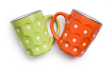 The polka dot mugs isolated on white background.