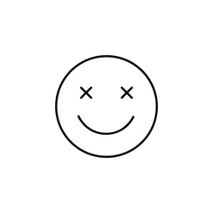 Smile face icon with crossed eyes isolated on white background. Vector hand-drawn illustration in doodle style.