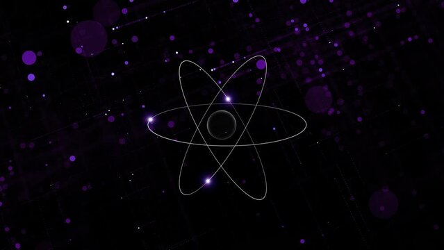 Artistic atom animation with electrons loop background. Concept science animation.