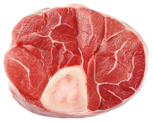 Sliced beef shank, osso bucco steak, isolated on white background, full depth of field
