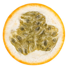 Granadilla or yellow passion fruit isolated on white background, full depth of field