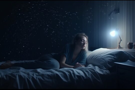 Woman in bed Struggling with Insomnia and Sleep Paralysis, nightmares