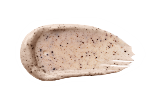 Face cream coffee scrub swatch isolated on transparent background. Cosmetic exfoliation product. Handmade coffee scrub for body care.