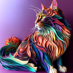 cat multi-dimensional origami quilling style illustration, Generative AI