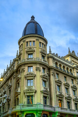 Building architecture in Gran Via, Madrid, Spain