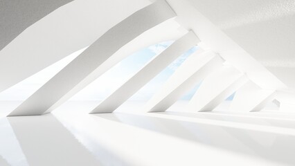 Abstract architecture background geometric arched interior 3d render