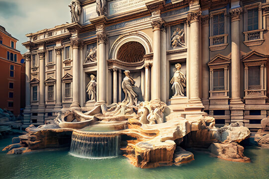 Trevi Fountain in Rome, Italy. Trevi is one of the most famous fountains in the world. Generative AI