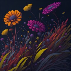 Colorful abstract flower meadow illustration. Generative AI.
