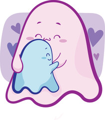 Vector Illustration cute ghost hugging mom