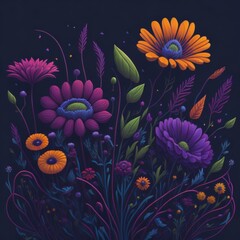 Colorful abstract flower meadow illustration. Generative AI.