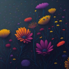 Colorful abstract flower meadow illustration. Generative AI.