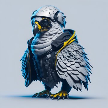 The soldier falcon character wears a grey and black color costume. Image created by artificial intelligence tools.