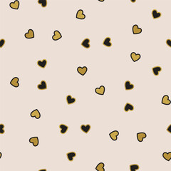 Seamless Pattern in golden, glitter small hearts. Cute simple vector illustration