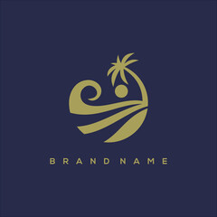 Beach with waves and palm trees logo vector