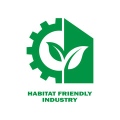 Nature and habitat friendly industry. Relevated logo, abstract nature design. Green leaves and gear. EPS 10