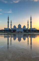 Abu Dhabi, UAE - April 22, 2023: Sheikh Zayed Grand Mosque at dusk