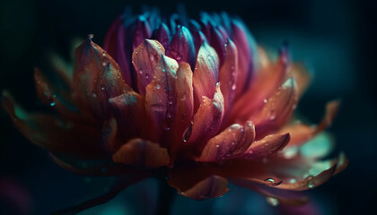 Naklejka na ściany i meble Vibrant lotus water lily in dark pond generated by AI