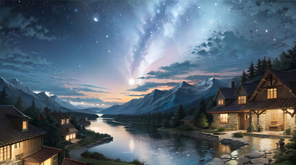 Fototapeta premium Stunning Nighttime Landscapes: Capturing the Beauty of Nature, Fantasy, and Abstract Art in Ultra-Detailed Quality
