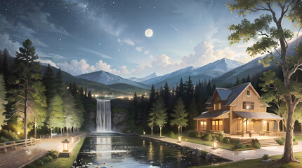 Fototapeta premium Stunning Nighttime Landscapes: Capturing the Beauty of Nature, Fantasy, and Abstract Art in Ultra-Detailed Quality