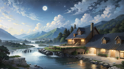 Naklejka premium Stunning Nighttime Landscapes: Capturing the Beauty of Nature, Fantasy, and Abstract Art in Ultra-Detailed Quality