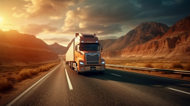 Modern Truck is speeding along the highway. Generative AI