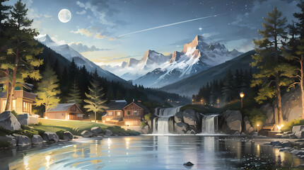 Fototapeta premium Stunning Nighttime Landscapes: Capturing the Beauty of Nature, Fantasy, and Abstract Art in Ultra-Detailed Quality