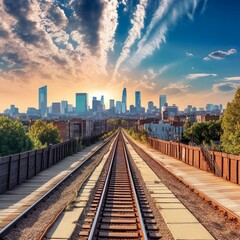 Naklejka premium bahngleis in die großstadt, made with Generative AI